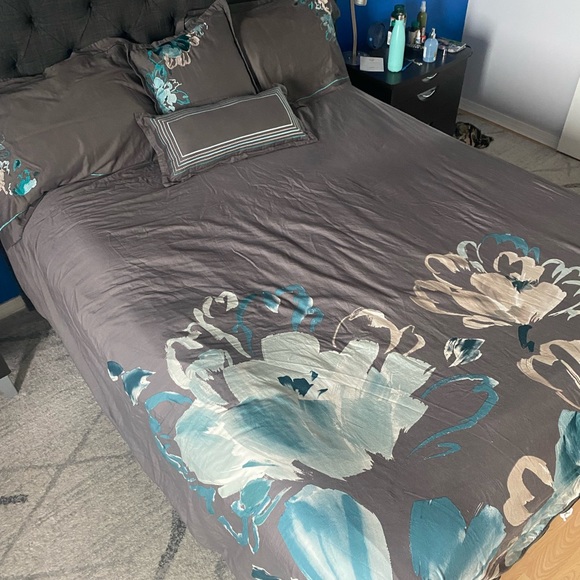 Beautiful soft cotton King duvet cover w/ 2 sham covers, two (2) accent pillows. - Picture 6 of 6